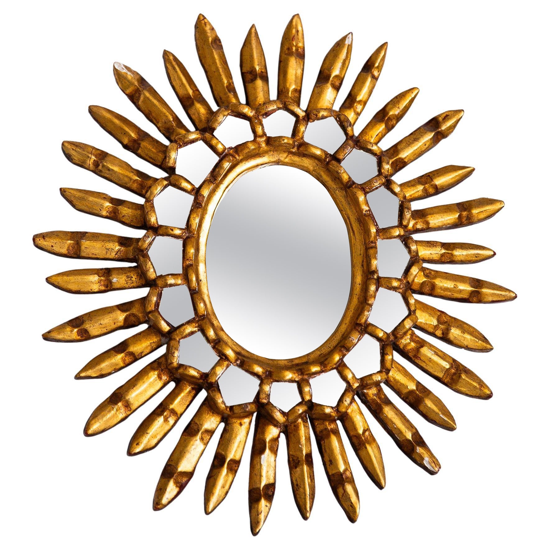 Mid Century Unique Modern Gold Italian Sunburst Mirror, Giltwood, 1960s im Angebot