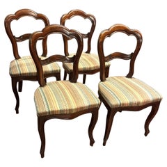 set of 4 walnut chairs, curved backrest and padded seat, Italy