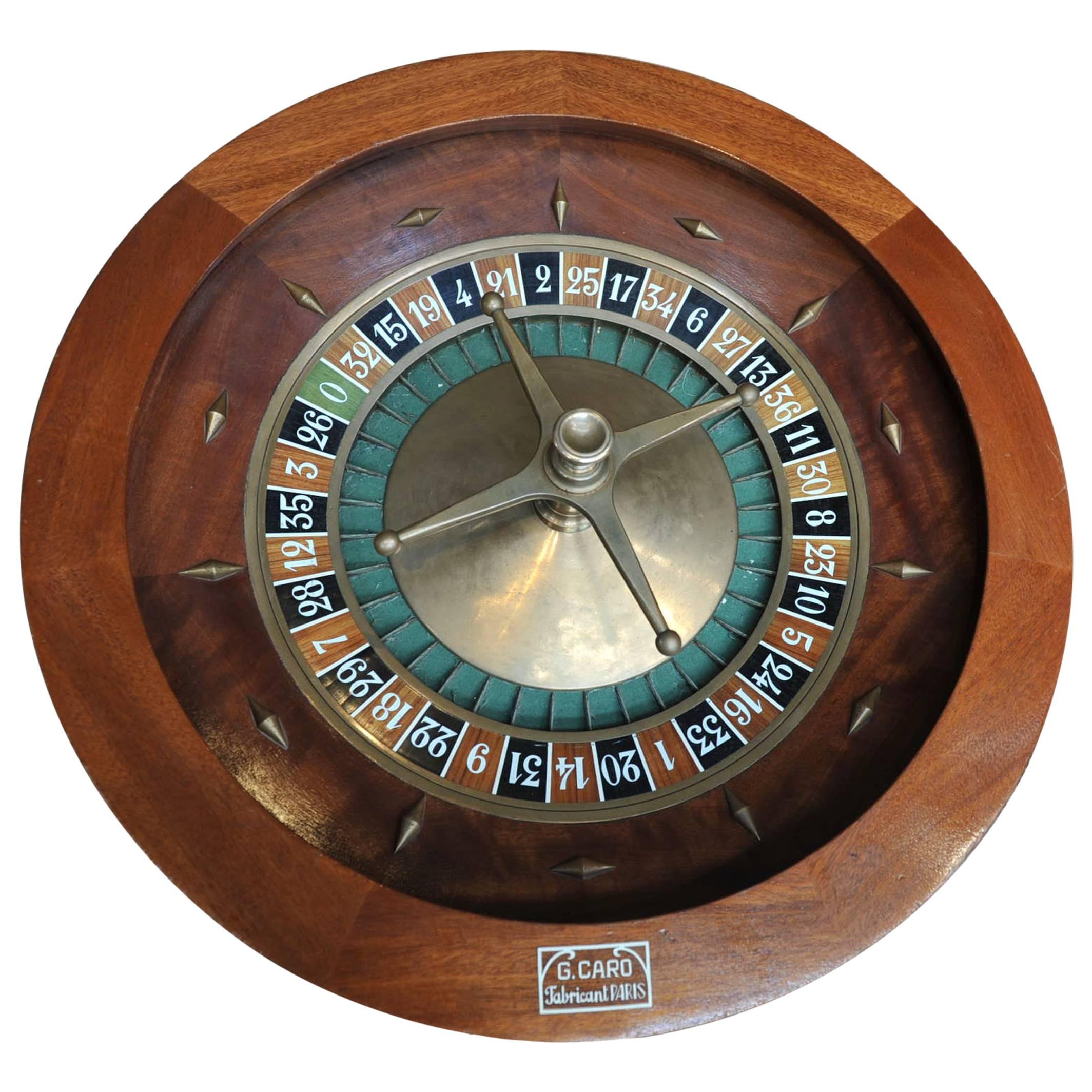 Mahogany and Bronze Casino Roulette Wheel by "G. Caro Paris"