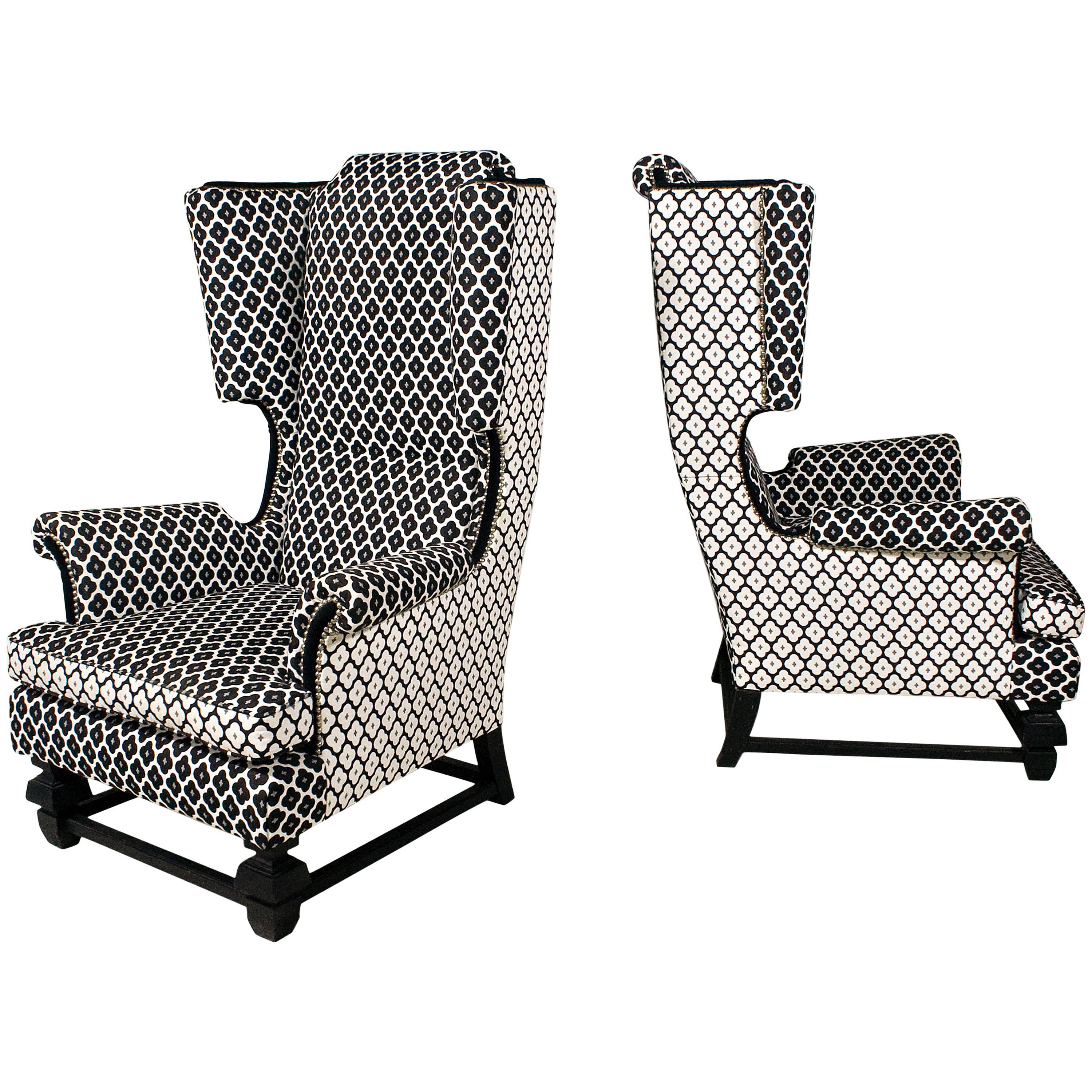 Pair of Wingback Bergere Armchairs, circa 1940, France