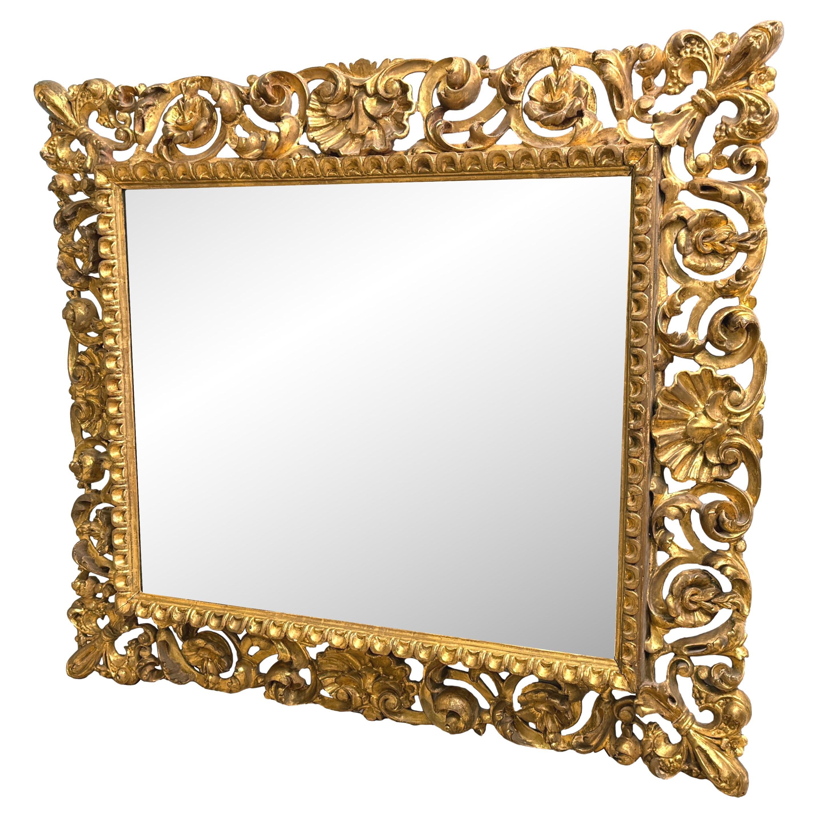 19th Century Rectangular Italian Gilt Wood Wall Mirror For Sale