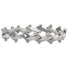 Bracciale a barra "Zig Zag" in argento 925 pesante di metà secolo, con dadi e palline