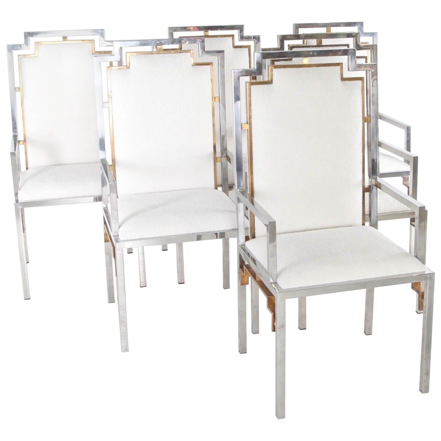 Conjunto de 6 sillones de acero y latón en venta