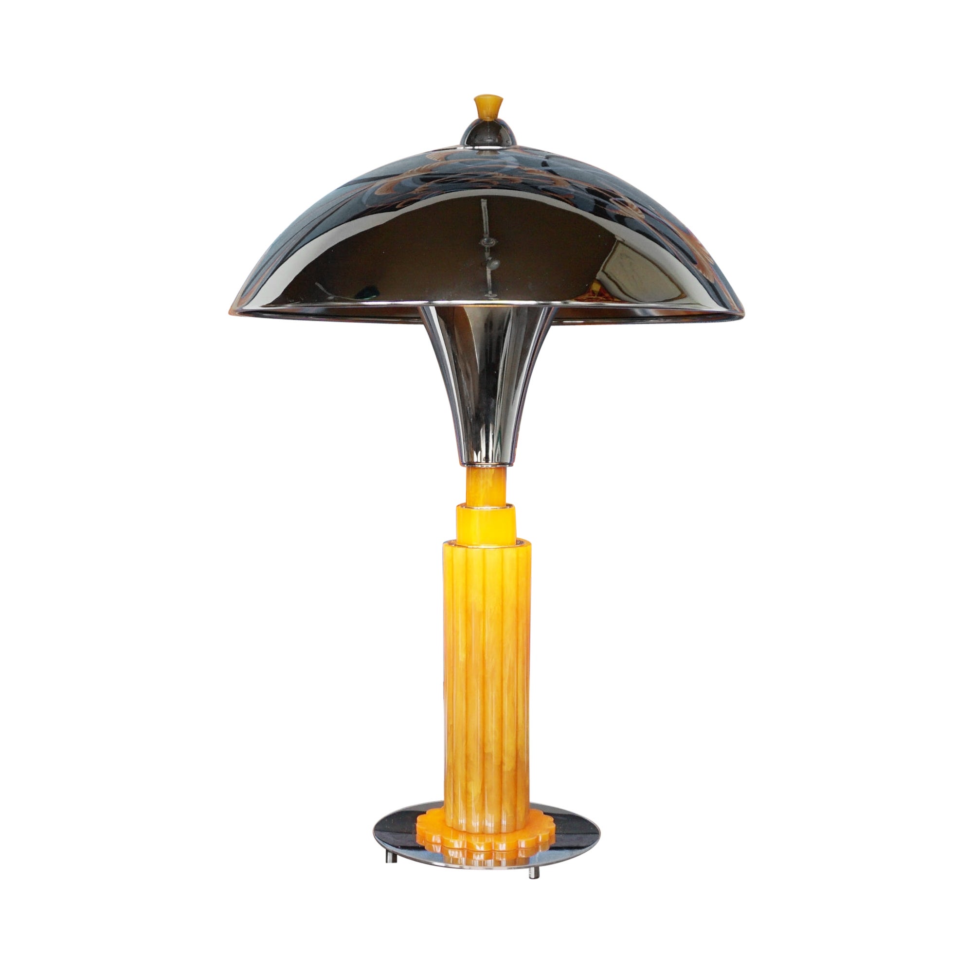 Lampe à dôme en bakélite et métal chromé de style Art Déco
