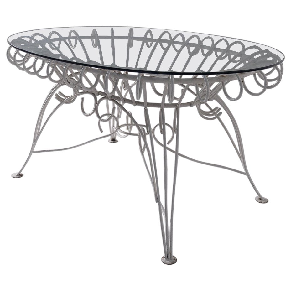 Vintage Italian dining table for garden in white iron and glass in vendita