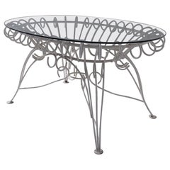 Vintage Italian dining table for garden in white iron and glass