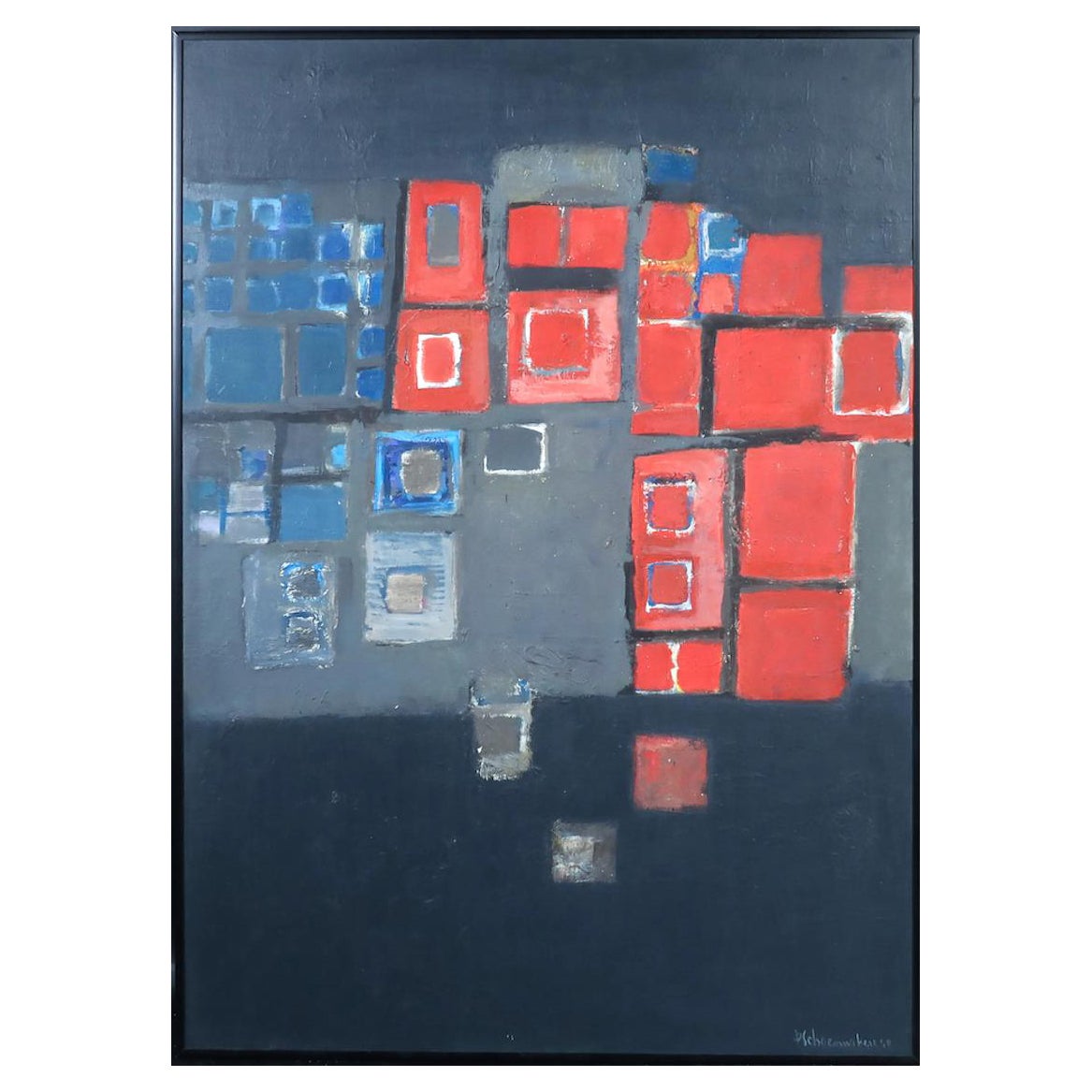 Modernistisches kubistisches Öl auf Leinwand von Piet Schoenmakers, Holländer 1950er Jahre, signiert