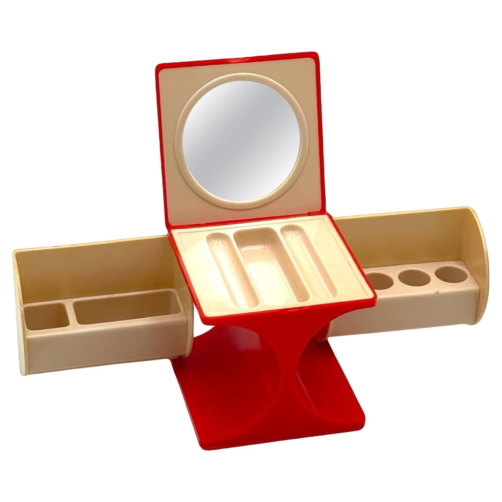 Vintage 1970 Vanity Box rouge en plastique avec miroir - Space Age en vente