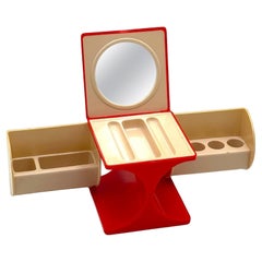 Vintage anni '70, scatola di vanità rossa in plastica con specchio - A Space AGE
