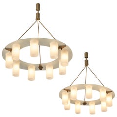 Lampadari italiani del Mid-Century Modern degli anni '50 in vetro satinato e ottone