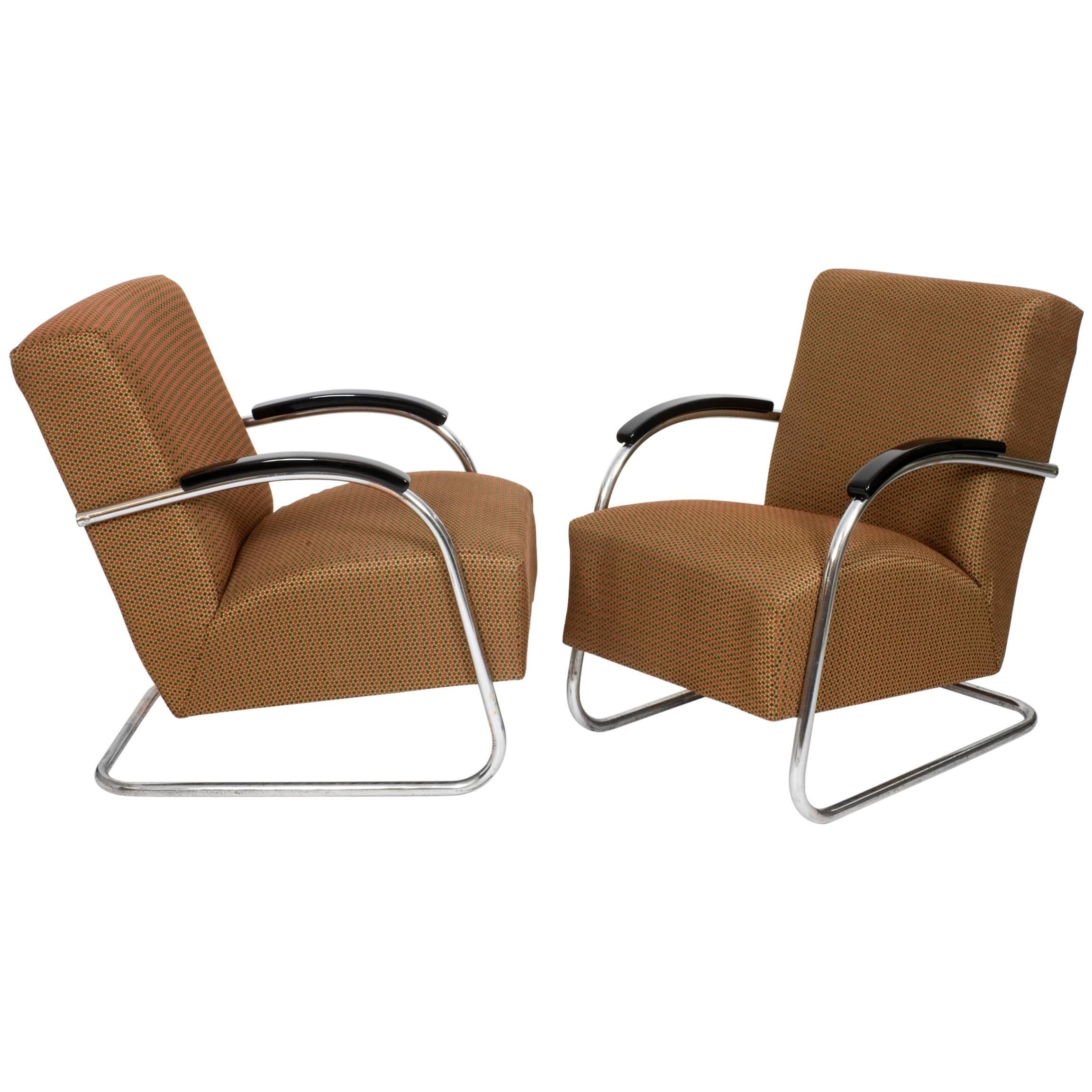 Pair of 1930s Bauhaus Mücke & Melder Steel Tube Armchairs, Upholstered For Sale