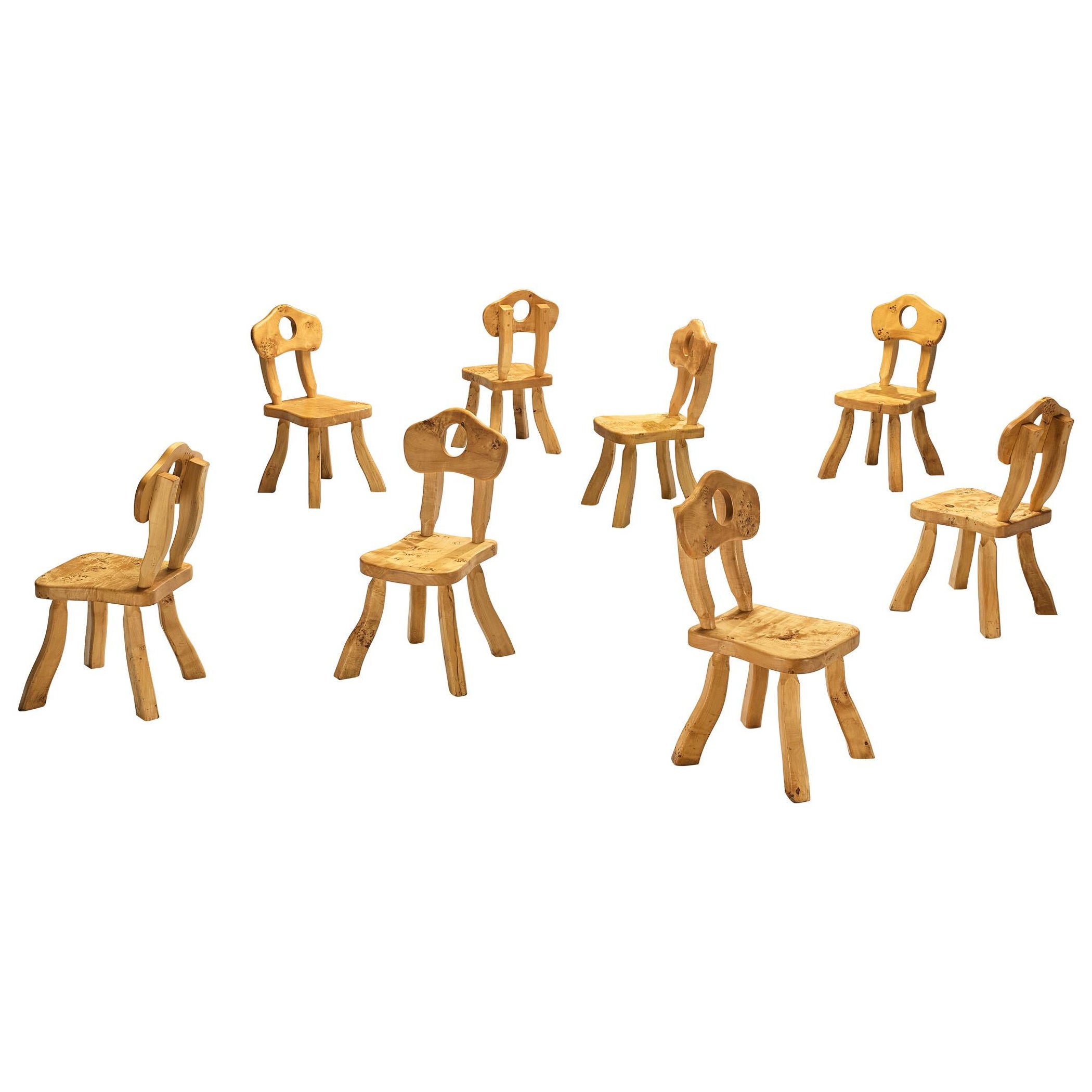 Conjunto naturalista de ocho sillas de comedor de arce macizo en venta