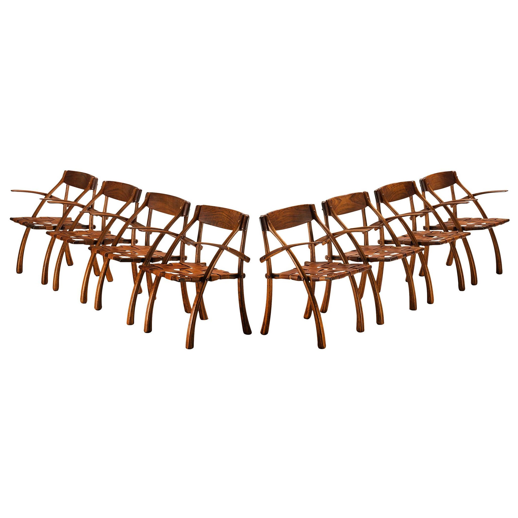Arthur Espenet  Poltrone 'Wishbone' in legno di Hyedua e pelle in vendita