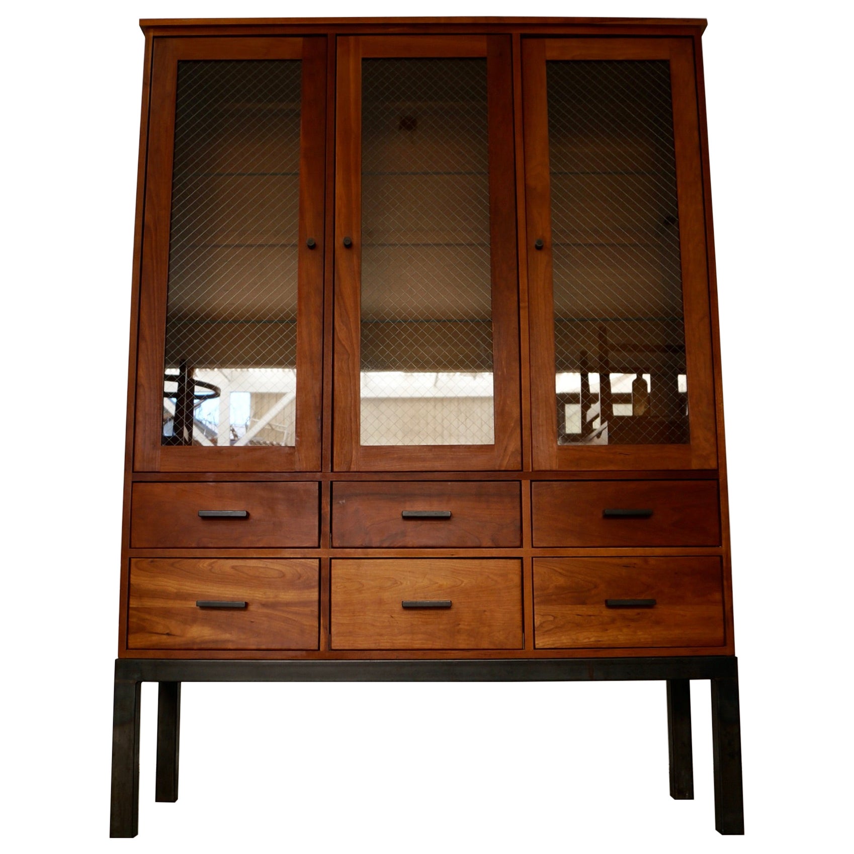 2000's Solid Cherry Room & Board China Cabinet Display Cabinet Vitrine For Sale