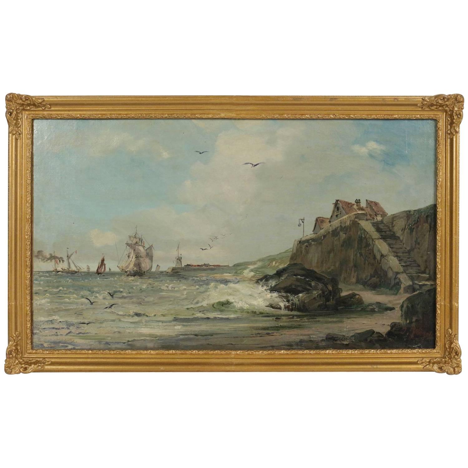 Late 19th Century Oil on Canvas Called 'Marine' by Jules Véron-Faré For Sale