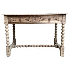 Antique English Sofa Console Table Bleached Jacobean Carved Oak Foyer Table