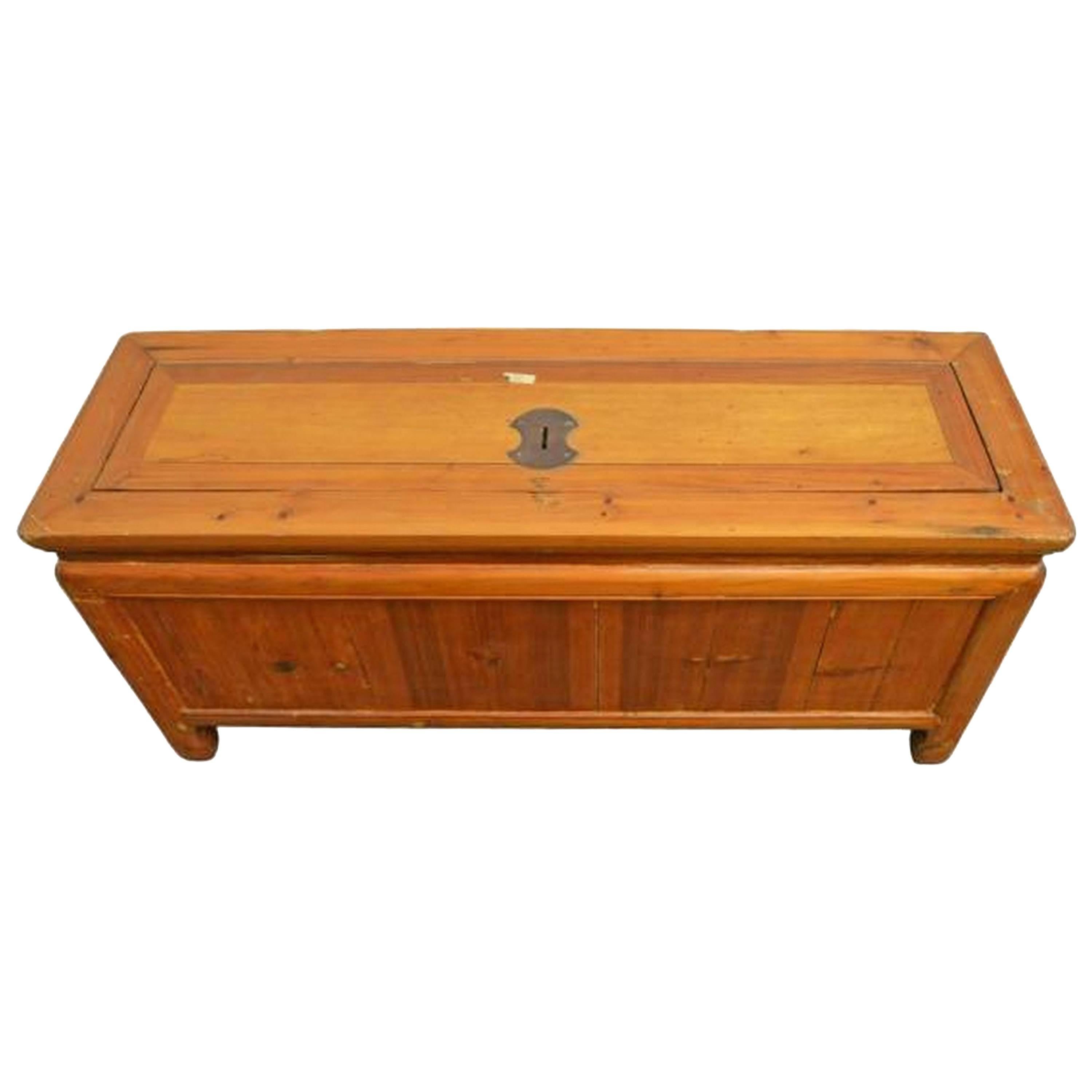 Antique Low Kang Chest with a Natural Patina from 19th Century China For Sale