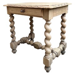 Antique French Side Table Barley Twist Bleached Carved Nightstand Oak Louis XIII