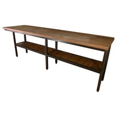 Grande Console industrielle en métal, 2 plateaux en chêne massif