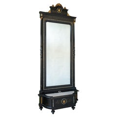 Espejo Vestidor Antiguo de Madera Ebonizada Lacada y Dorada, Francia, Década de 1880