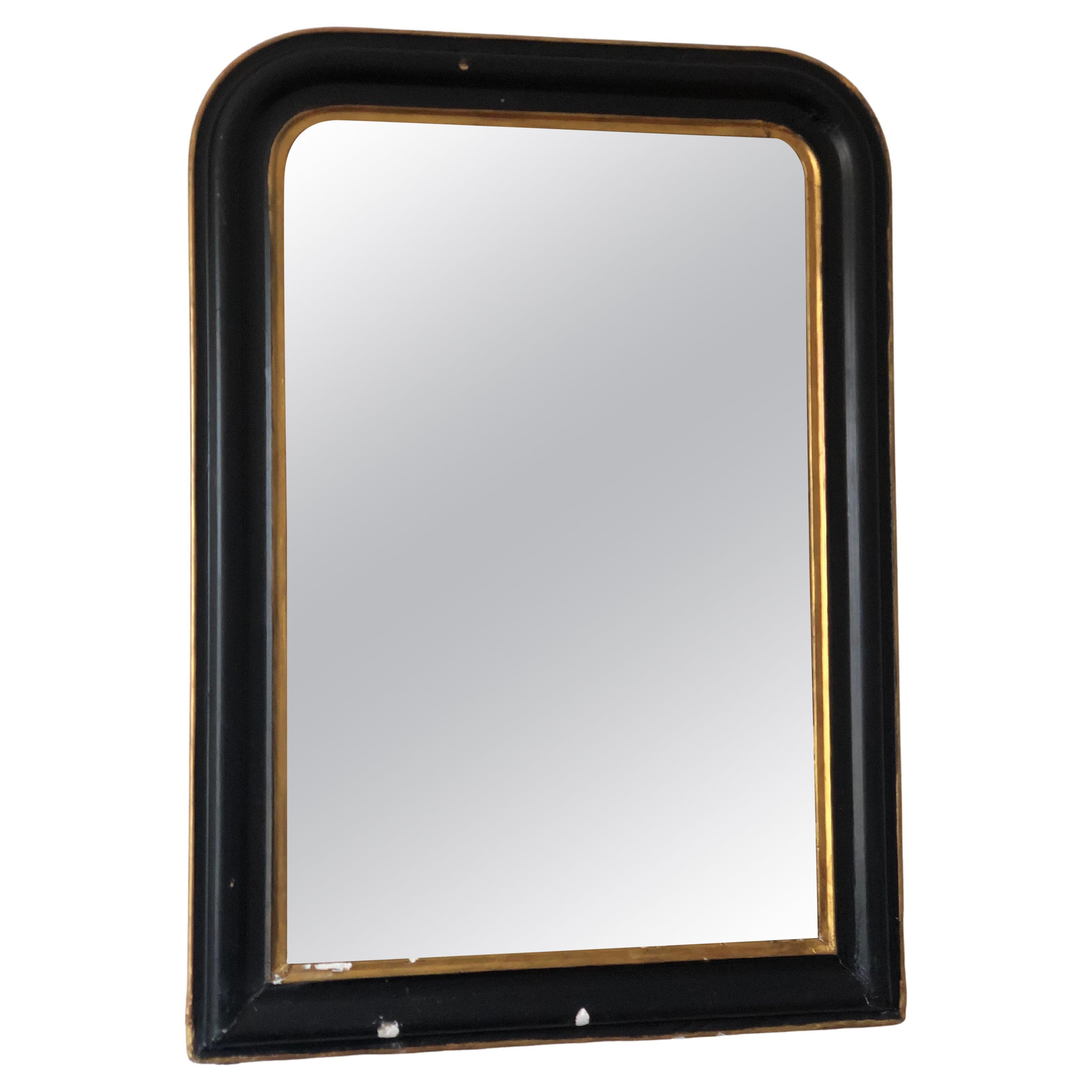 Large Antique Louis Philippe French Mirror in Black and Gold, Late 19th Century
