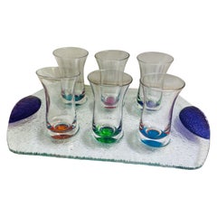 Dansk Spectra Cordials Set W/Tray Crystal Colorful Art Glass Shot Glasses