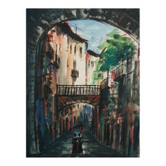 Vintage Gouache & Watercolor Painting - Signed - Spain - Late 20th Century