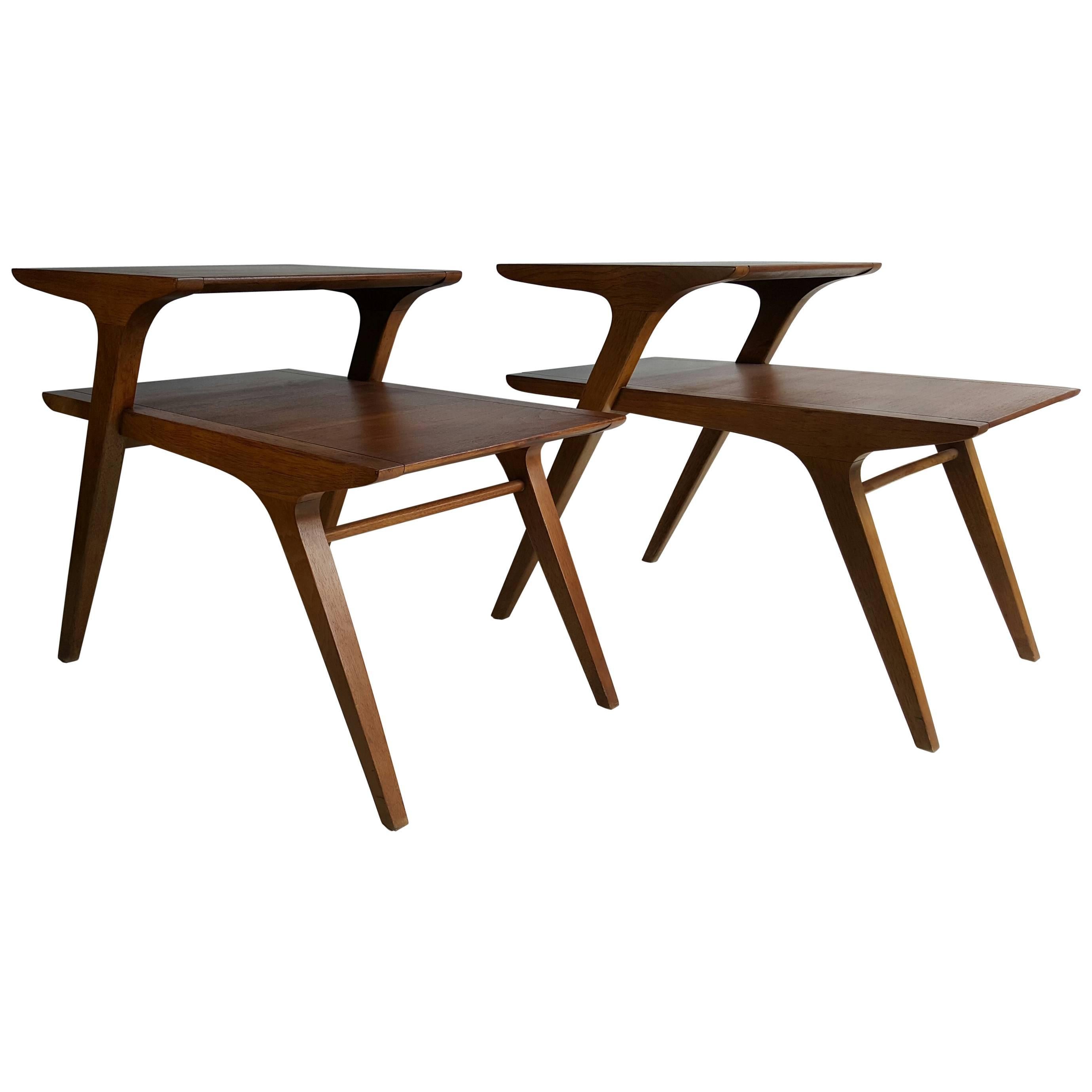 Drexel Profile Walnut Step Tables by John Van Koert, Modernist