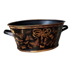 Antique Large Oval Double Handled Decoupage Container Planter
