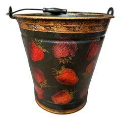 Vintage Tole Metal Decoupage Bucket Strawberry Theme