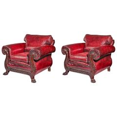 Antique Pair of Leather Armchairs