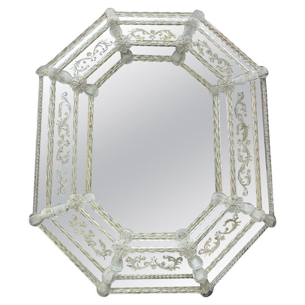 Venetian mirror in colourless Murano glass, circa 1920 For Sale