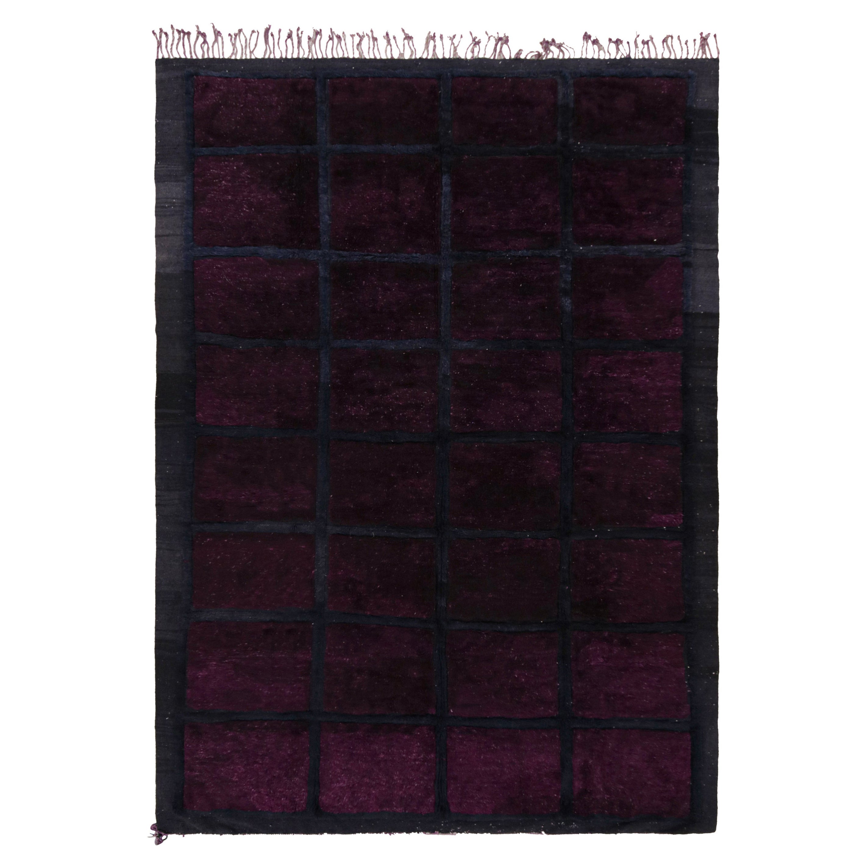 Rug & Kilim’s Moroccan Rug in Purple and Blue with High-Low Geometric Pattern For Sale