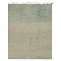Rug & Kilim’s Moroccan Rug with Beige and Light Blue Stripes in Lush Pile