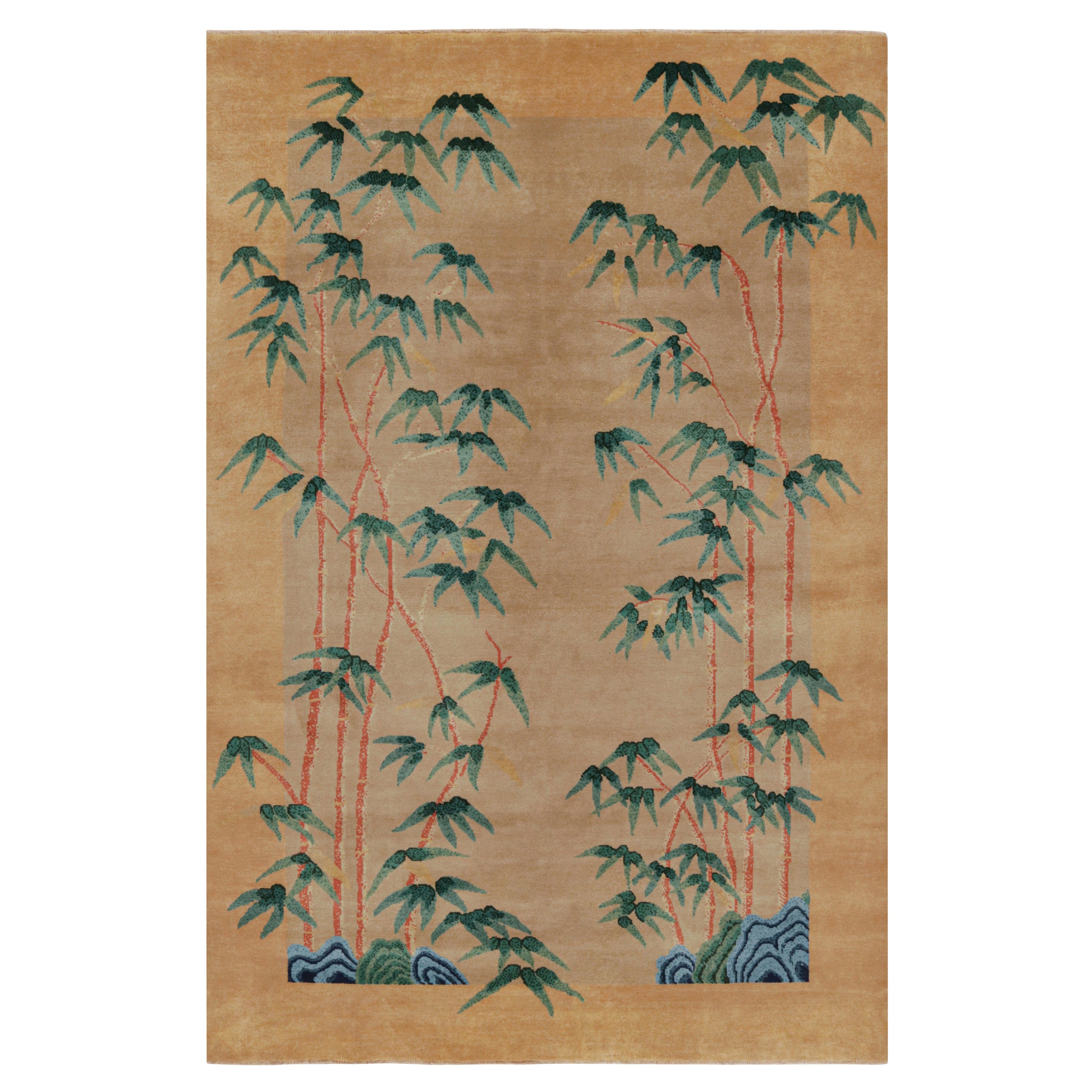 Rug & Kilim’s Chinese Art Deco Nichols Style Rug with Floral Patterns For Sale