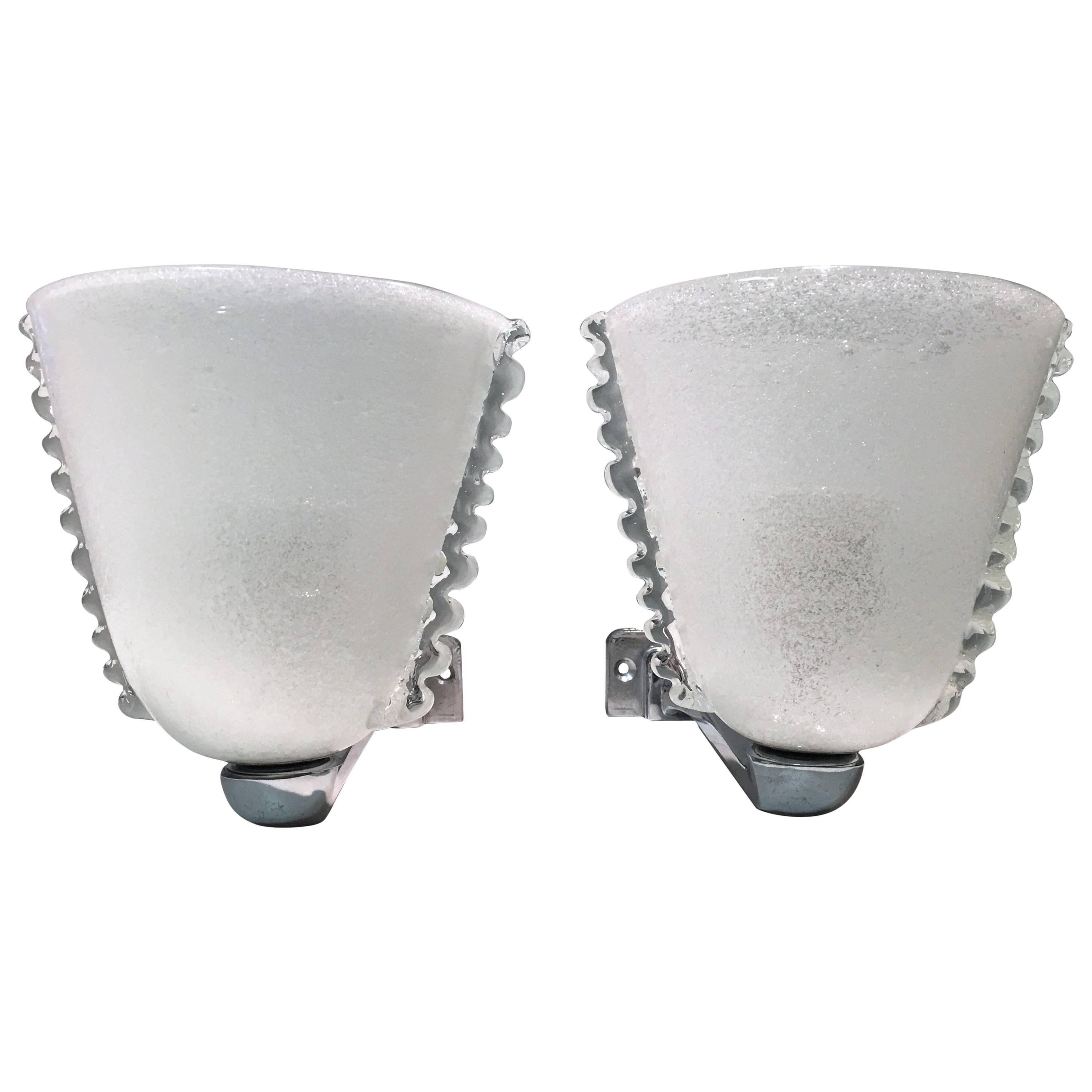 Pair of Venini Pulegoso Glass Wall Lights For Sale