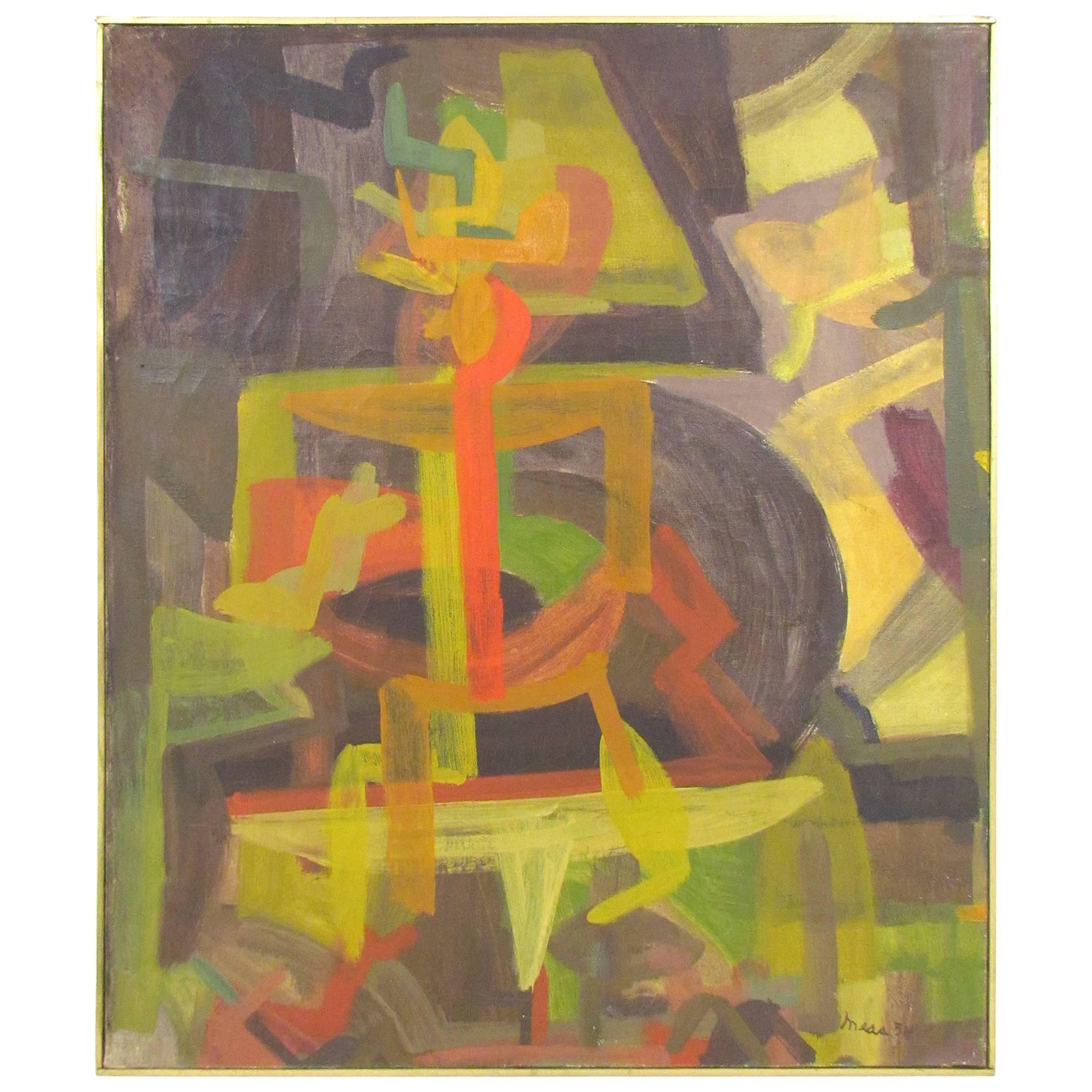 Abstract Symbolist Mid-Century Oil Painting by Harold Mesibov, 1954