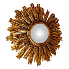 Konvexer vergoldeter Wood Sunburst-Spiegel , Spanien 1930