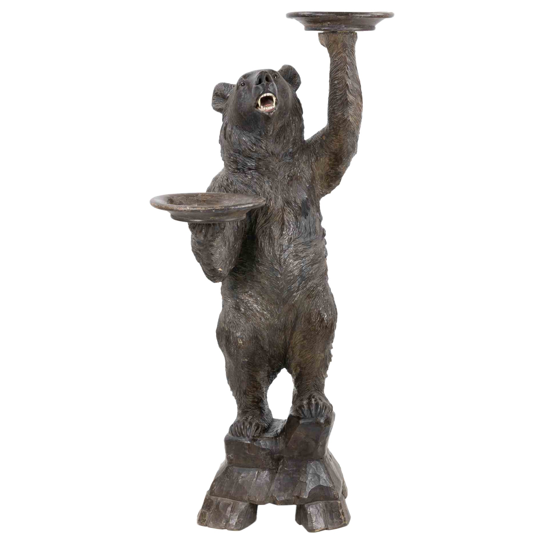 Black Forest Carved Bear Sculpture / Serving Table, Early 20th Century For Sale