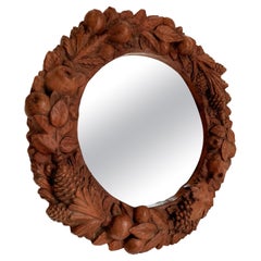 Art Deco Style, Italian 70's Circular Mirror In Terracotta Frame