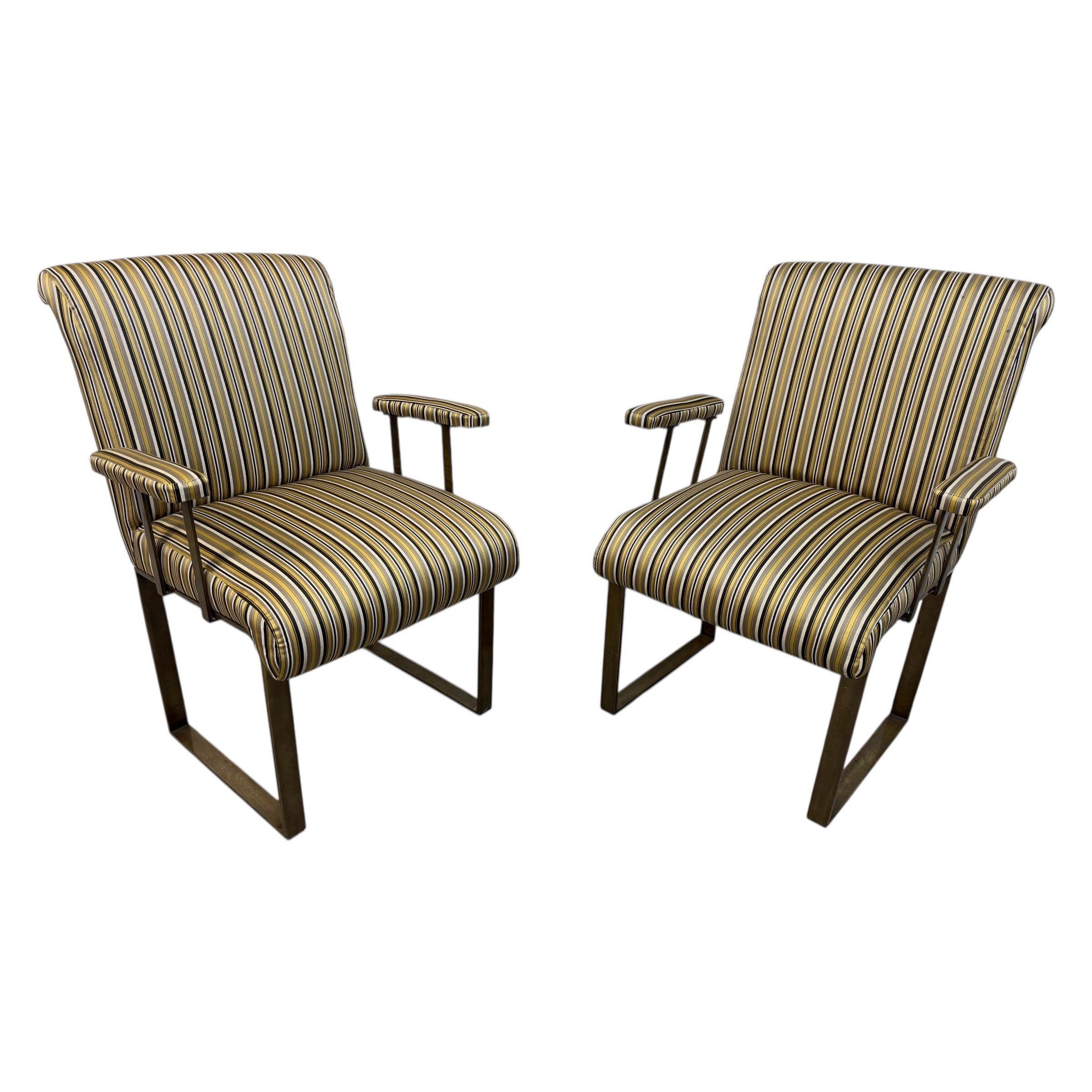 Fauteuils à accoudoirs en laiton rembourrés de Mastercraft Vintage - Lot de 2