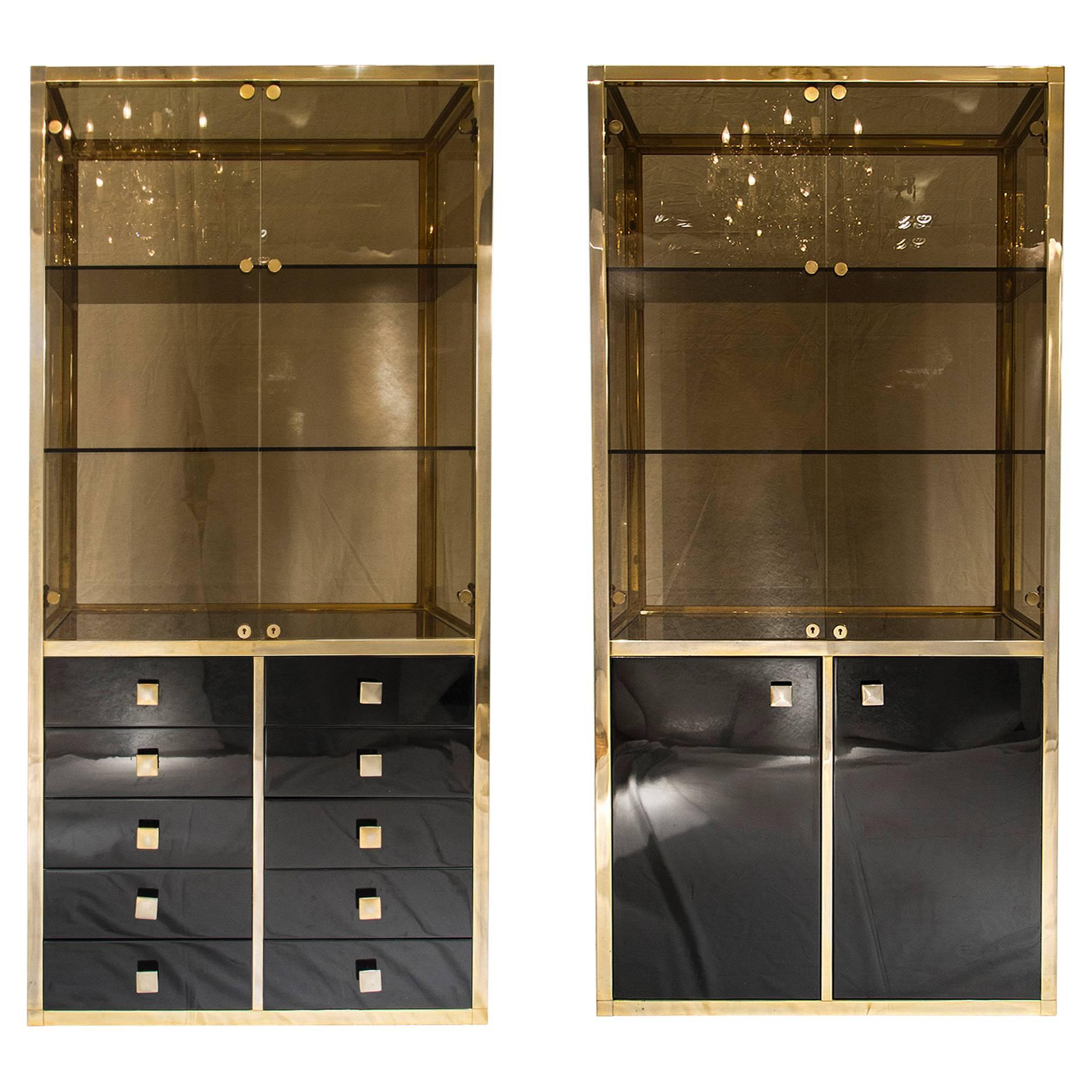 Pair of Rare 23-Carat Gold-Plated Vitrines by Belgochrome For Sale