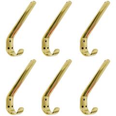 Six Austrian Modernist Brass Wall Coat Hooks by Hertha Baller, Vienna, 1950s 7