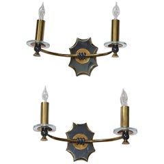 Pair of French Moderne Patinated Brass Wall Sconces by Lunel