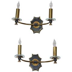 Pair of French Moderne Patinated Brass Wall Sconces by Lunel 6
