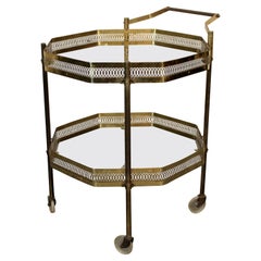 Carrello da bar ottagonale vintage in ottone Hollywood Regency