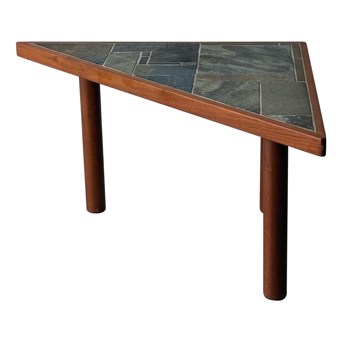 Table d'appoint triangulaire du milieu du siècle à plateau en pierre en vente