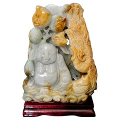 A Finely Chinese Hand Carved Jadeite-The Seated Buddha