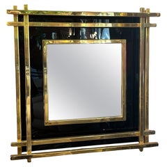 Italian Mid-Century Wall Mirror Black & Brass, 1970s