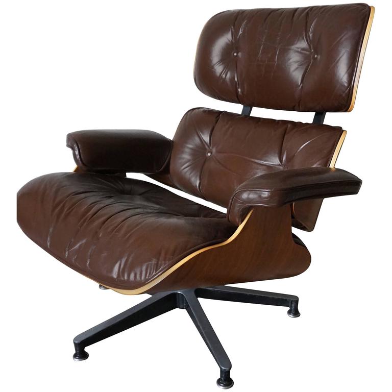 Model 670 Brown Leather Lounge Chair By Charles And Ray Eames For